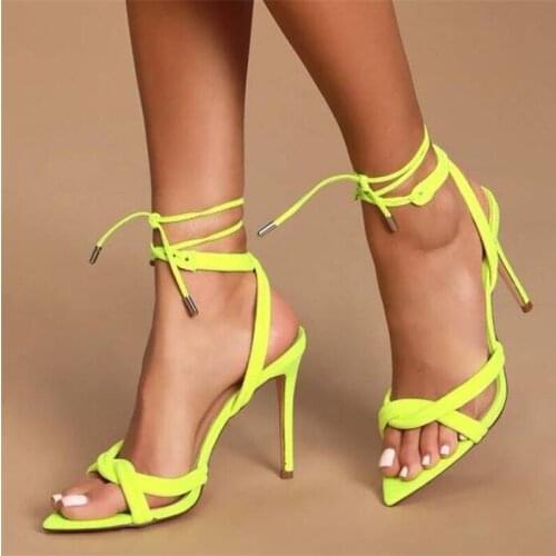 Fashion Stretch Fabric Women Shoes High Heels Sandals Summer Cross Tied Lace Up Peep Toe Party Sandals Pumps Size 35-41