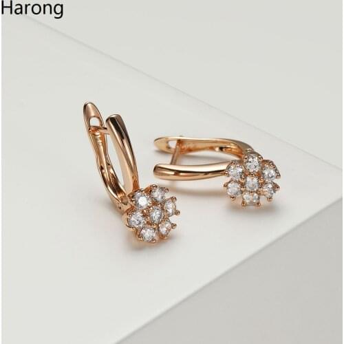Fashion Copper Quality Crystal Zircon Flowers Stud Earrings Luxury Womens Jewelry Accessories Ear Clips Party Wedding Gifts