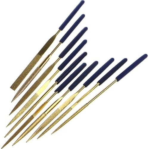 10Pcs Mini Files Titanium Diamond Coating Needle Flat File Set Metal Working Craft Tools