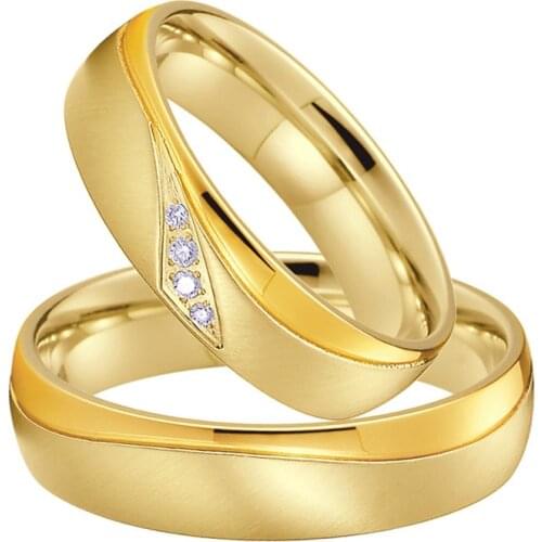 2020 new Marriage Alliances Love Couple Wedding Rings set for men and women Gold Color proposal titanium stainless steel jewelry