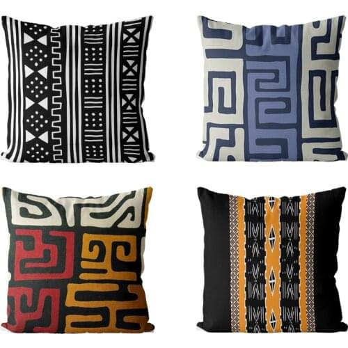 Retro Pillowcase Blue Ethnic Totem Ornament CusHion Cover Boho Chic Home Decor Bedding Pillow Cover for Sofa Bedroom Restaurant