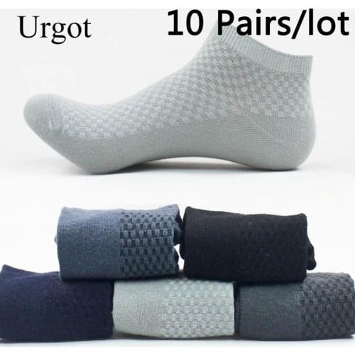 Urgot 10 Pairs Mens Bamboo Fiber Socks Business Short Breathable Ankle Socks Male Sock High Quality Shallow mouth invisible