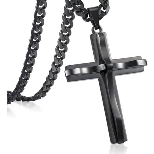 New Hot Sale Necklace For Men Jesus Cross Pendant Necklace Gold Silver Color And Black Cross Necklace Fashion Jewelry