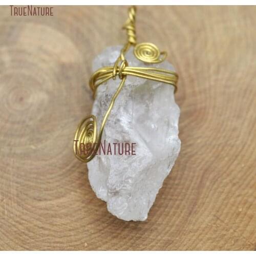 New Arrival Free Form Chic Pendant Clear Crystal Quartz Nugget Tibetan Style Raw Quartzs Boho Jewelry In 35 mm PM8211