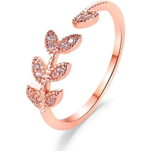 New Simple Tree Leaf Zircon Single Ring Small Fresh Opening Ring for Women Art Index Finger Joint Ring for Women Jewelry Gift