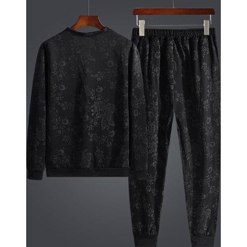 2020 autumn European and American new simple jacquard round neck long sleeve sweater trousers casual sports suit