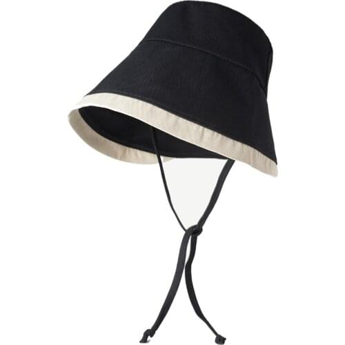 Women Bucket Hat Fisherman Hat Wind proof rope Premium Double Llayer Cotton Fashion Mens Caps Sun Hat Leisure Sunshade Fishing