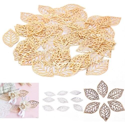 Fashion 50pcs Jewelry Making DIY for Hair Comb Craft Gold Charm Filigree Retro Plated Jewelry Accessories Hollow Leaves Pendant