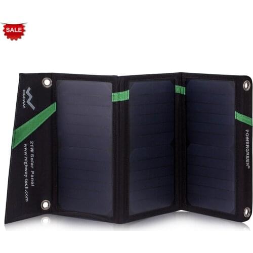 PowerGreen Mobile Solar Charger 21 Watts 2-Ports Water-resistant Solar Power Bank Box Battery Panel for Xiaomi for Huawei