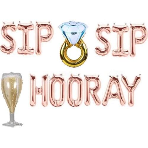 Bachelorette Party Supplies - Rose Gold Sip Sip Hooray Balloons Banner, Celebrate Wedding/Bridal Shower/Engagement/Graduation