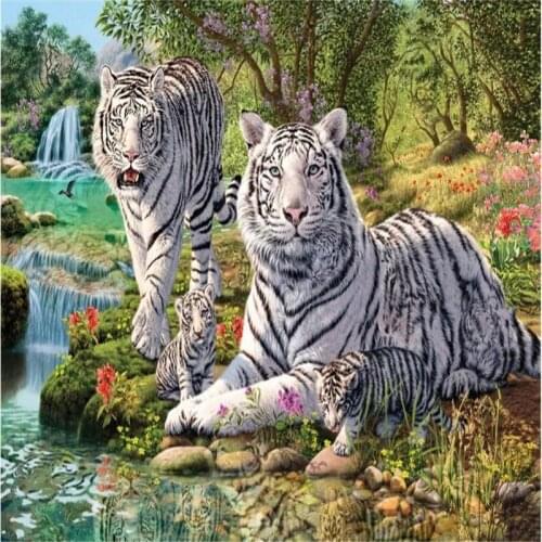 Custom photo 3d Self Adhesive wallpaper Non-woven Green forest white tiger living room background decoration painting murals