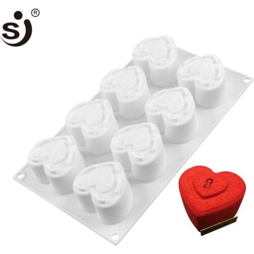 SJ Silicone Mold Heart Shape Mousse Cake Mould Diy Silicon Bakeware 8 Cavity White For Baking Tray