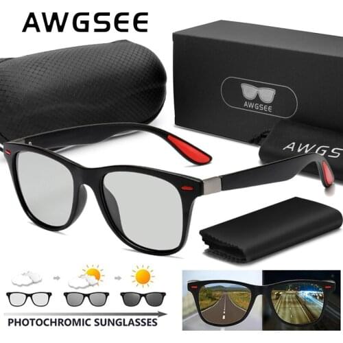 AWGSEE Sport Polarized Sunglasses Men Women Plastic Square Driving Shades Photochromic Lens Sun Glasses Men Mirror Summer UV400