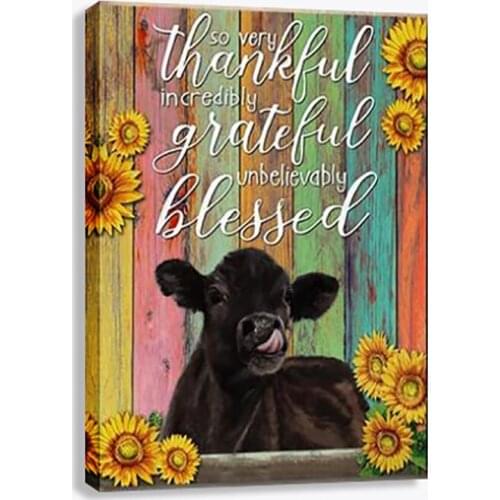 Vintage Canvas Angus Cow Sunflowers Poster Wall Art Painting Print Picture Room Home Decor Cuadros For Office Living Room Dormi