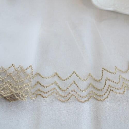 2 Meters Vintage Gold Mesh Lace Trim Applique Trimming Luxury Embroidery Wave Pattern Lace Fabric for Wedding Dresses