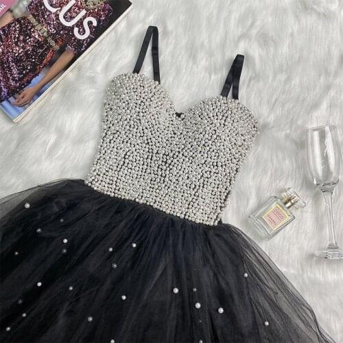 High Quality Eugen Yarn Fluffy Skirt Suspender Princess Dress Pearl High Waist Slim Slimming Temperament Female Skirt K012
