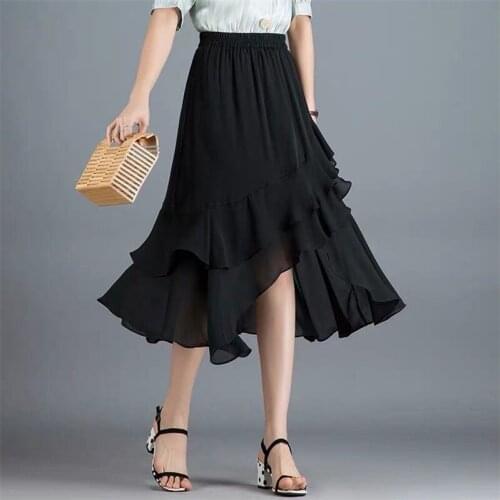 Plus size High Waist Ruffle Asymmetrical Skirts Feminino 5XL 6XL 7XL Summer sexy Bohemia chiffion Skirts maxi Elegant long Skirt