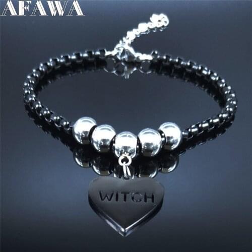 2021 Fashion Witchcraft Heart Witch Stainless Steel Bracelets Women Black Color Bracelet Charm Jewelry joyas B18673