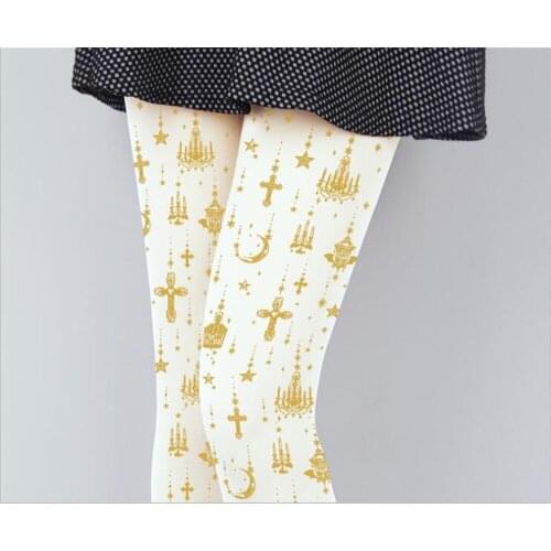 Lolita Girl Retro Luxury Cross printed stocking Women Long Pantyhose D080