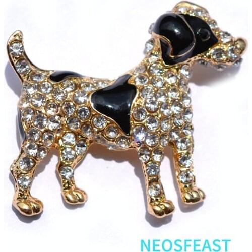 Classic Jewelry Pet Dog Rhinestone Brooches Women Enameled Pin Cute Animal Brooches White Color Ladies Gifts Dress Accessories