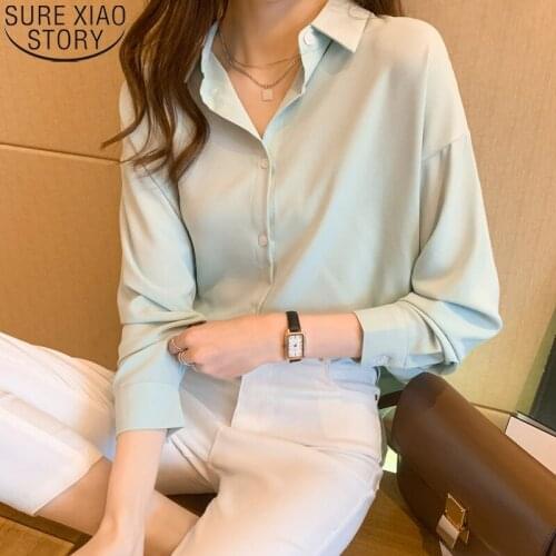 2021 New Women Shirts Turn Down Collar Chiffon Shirts Office Lady Korean Spring and Autumn Long Sleeve Tops Blusa Mujer 16694