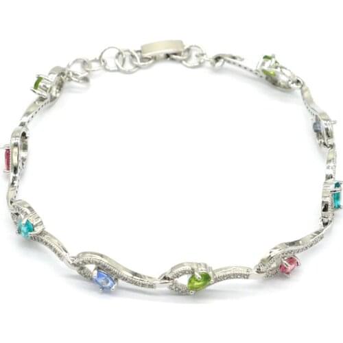 11x9mm Luxury SheCrown 10g Real Green Emerald Created Paris Blue Topaz CZ Daily Wear Birthday Gift Silver Bracelet 7.0-8.0inch