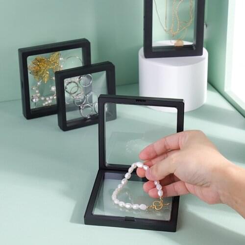 10pcs Set 3D Floating Display Case Stands Transparent Square Holder Pendant Necklace Bracelet Ring Coin Jewelry Suspension Stora