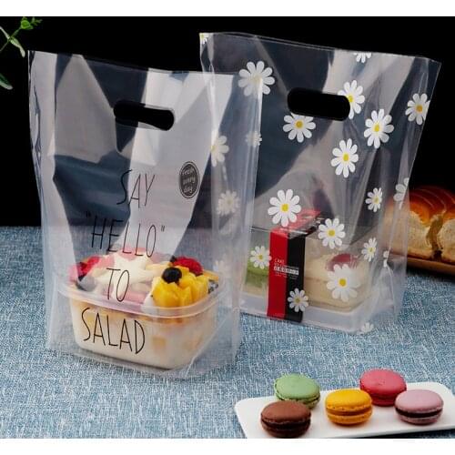 10pcs Transparent Plastic Bag With Handles Gift Packaging Bag Food Cookies Bread Supermarket Packing Bags Party Supplies
