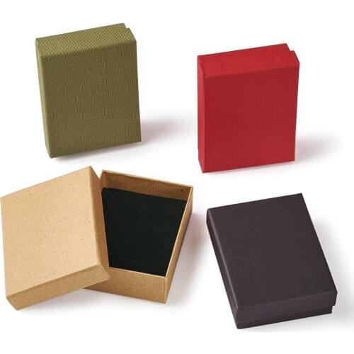 12pcs/lot 9x7x3cm Red Tan Black Olive Cardboard Jewelry Set Display Packaging Gift Box with Sponge inside for Ring Necklace