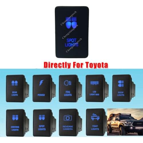 DIY Switch 12V 3Amp Blue LED SPOT LIGHTS Push Button Switch ON OFF For Toyota 2015 Hilux Prado 150 200 Rav4 + Wire