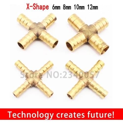 2Pcs 6-12mm Hose Barb 4 Ways Cross Shaped Brass Pipe Fitting Straight Copper Barbed Couple For Air Water Oil Pipe