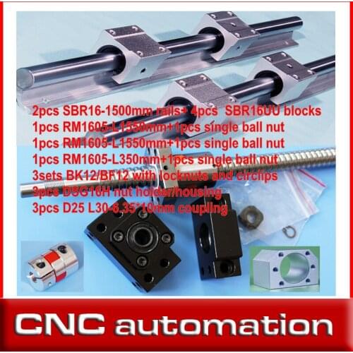 6 sets linear rail SBR16 L300/1500/1500mm+SFU1605-350/1550/1550mm ball screw+3 BK12/BF12+3 DSG16H nut+3 Coupler for cnc