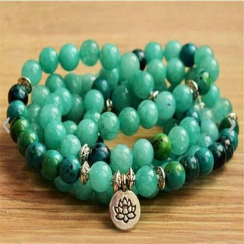 6mm 108 beads green jade mala bracelet lotus Buddha pendant mala Handmade Loose Religion Natural Gemstone Meditation Yoga cuff