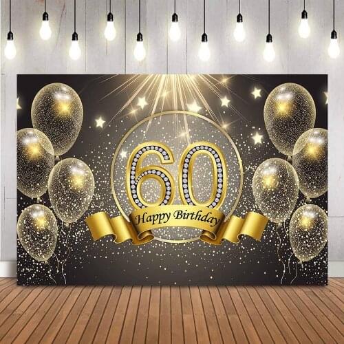 60th birthday backdrop Glitter shiny adult birthday party decoration photo background womens portrait backdrop golden balloons