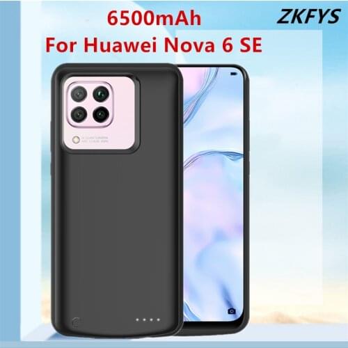 Power Case For Huawei Nova 6 SE Portable Backup Battery Charger Cover Case 6500mAh External Silicone Power Bank Charging Cases