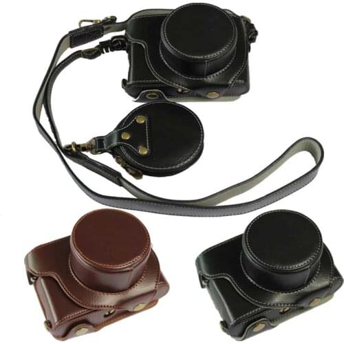 Genuine Leather Camera Case Cover For Leica D-LUX7 D-LUX 7 D7 Protective Shell With Bottom Opening Black Coffee