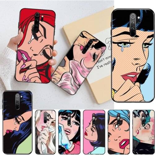 Retro comic style Tearful girl kissing Phone Case for Redmi 9A 8A 7 6 6A Note 9 8 8T Pro Max Redmi 9 K20 K30 Pro