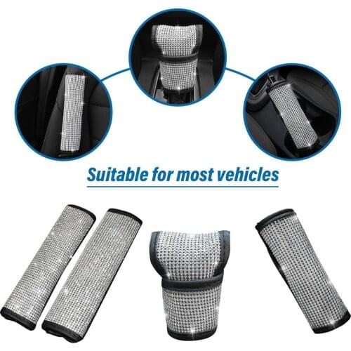 Auto Shift Gear Cover Handbrake Cover Shoulderpad Luster Crystal Car Knob Gear Stick Protector Rhinestone Car Decor Accessories