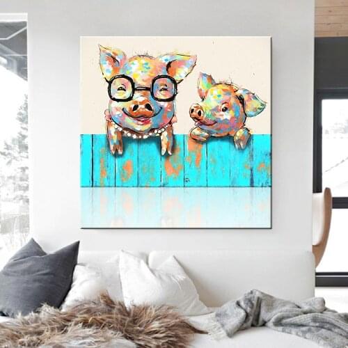 Baby Room Colorful Pig Cartoon Animal Oil Painting Wall Art Graffiti Posters Prints on Canvas Picture for Kids Room Home Decor