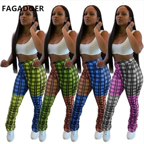 Женские брюки в клетку FAGADOER China At AliExpress