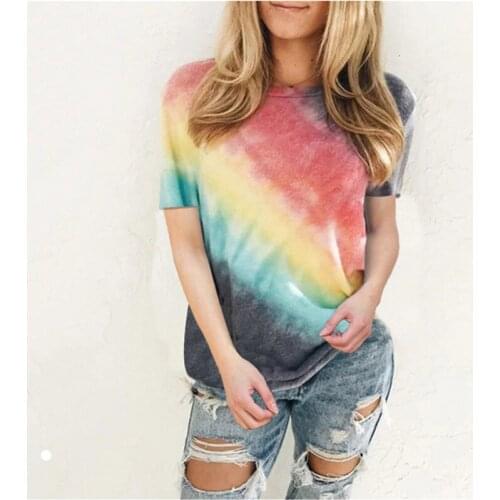 Gradient Tie Dye O Neck Short Sleeve T Shirt Women Loose Plus Size Streetwear Beach Holiday Tops Summer Ladies Tee Shirts