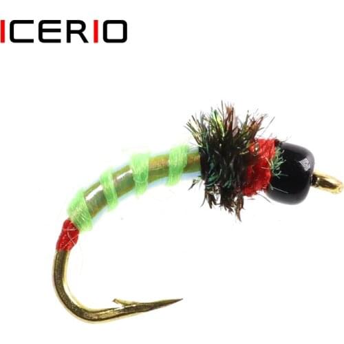 ICERIO 6PCS Chartreuse Rock Worm Caddis Nymph Trout Fly Fishing Lures