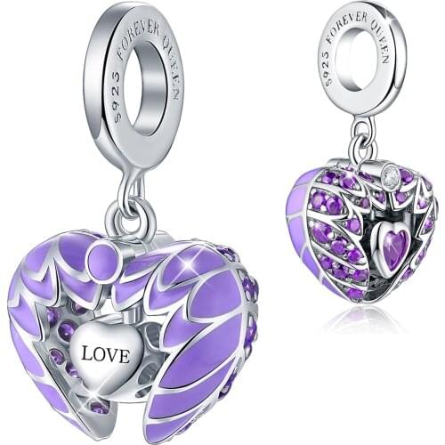 ANNA QUEEN I Love You Angel Wing Heart Bead Charms Angel Wings Pendant fit Charm Bracelet
