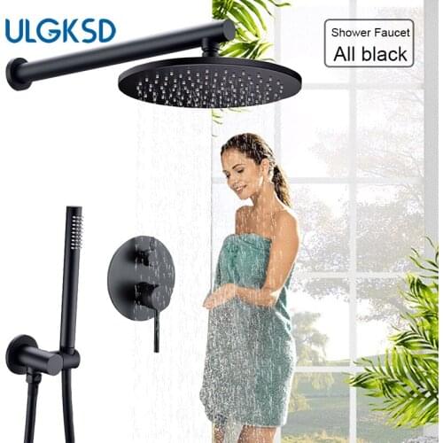 ULGKSD Matte black Shower Faucet Cold and Hot Mounted On The Wall Shower Set 2 Ways Outlet Bathroom Faucet