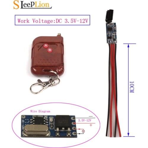 Sleeplion No Sound Low Power 3.7V-12V Micro Switch Remote Light Switch 12V 9V 7.4V 6V 5V 3.7V Relay ON OFF Transmitter Receiver