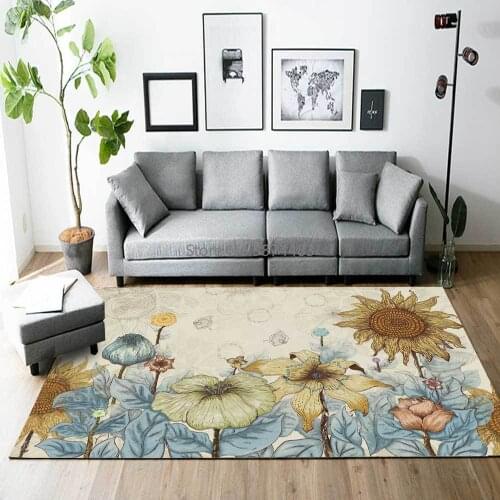 Fashion American Retro Pastoral Sunflower Flowers Living Room Bedroom Bedside Carpet Floor Mats Custom