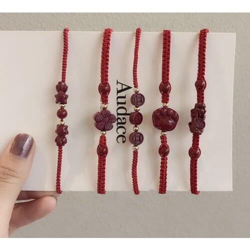 Fashion Charm Hand Made Red Rope Cinnabar Bracelet for Women Lady Birthda Banquet Gifts Anniversary Jewelry Lovers Gifts