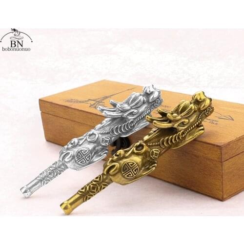 Fashion Copper Money Dragon Head Cigarette Holder Brass Finger Clip Father Men Slim Cigarettes Smoking Accessories Smoker Gift