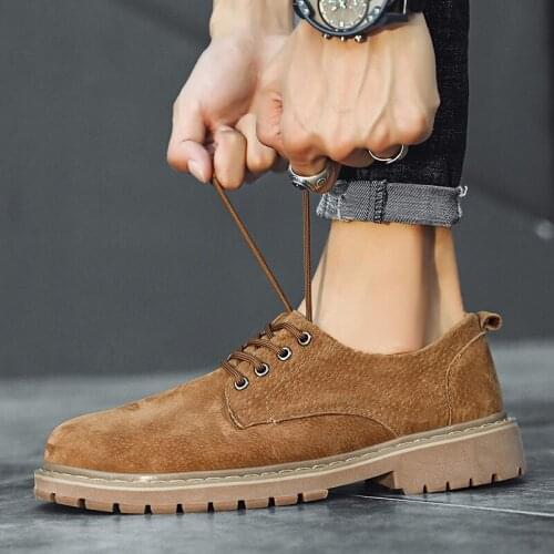 British Martin Style Tooling Shoes for Men Rubber Sole Hard-Wearing Cow Suede High Quality Retro Men Shoes Leather Casual Shoes