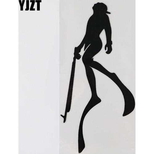 YJZT 8.8CMX17.8CM Spear Fishing Fisherman Diver Decal Vinyl Car Sticker Black/Silver 8A-1102